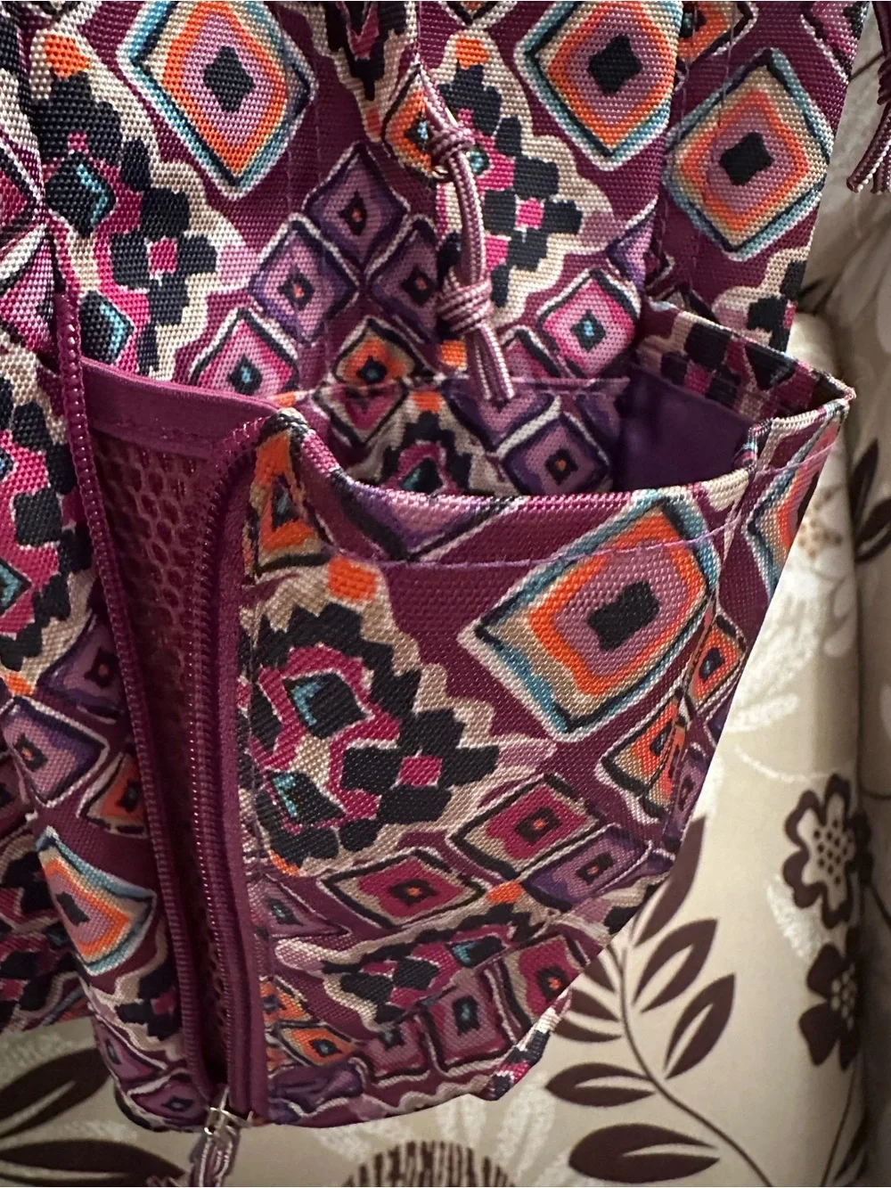 Vera Bradley Multicolor Geometric Laptop Backpack with Purple Base